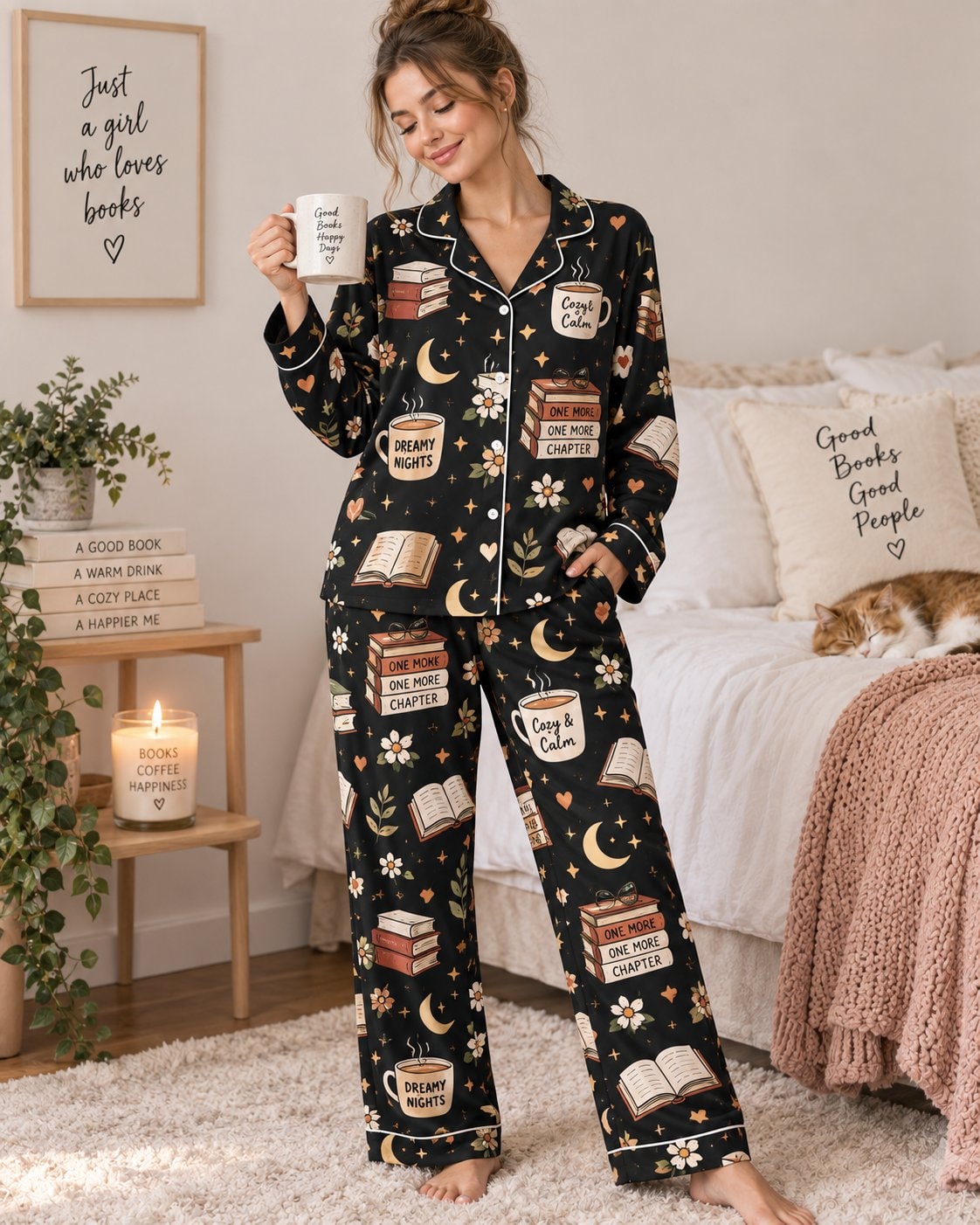Dreamy Nights Books Coffee Women's 2D Pajamas